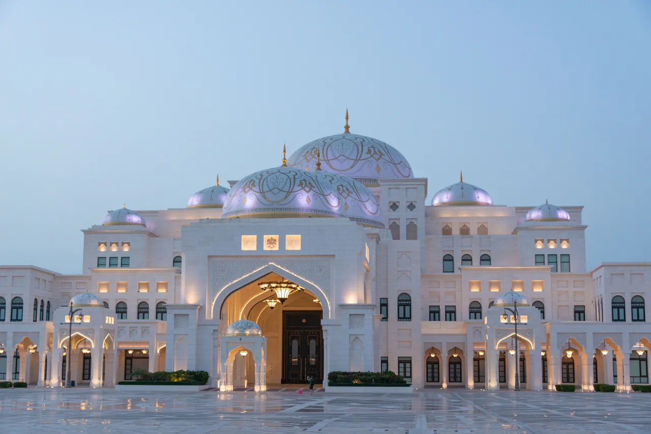 Qasr Al Watan in Abu Dhabi at sunset