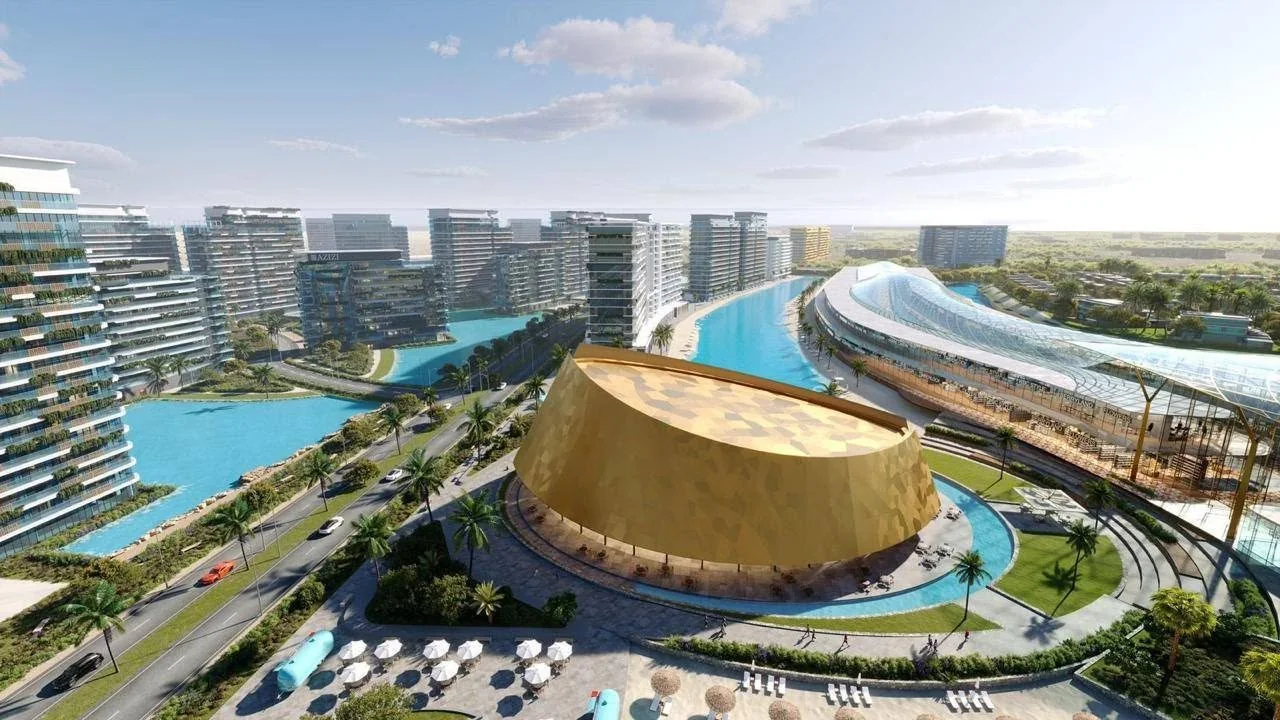 Architectural rendering of the planned cultural district and opera venue at Azizi Venice