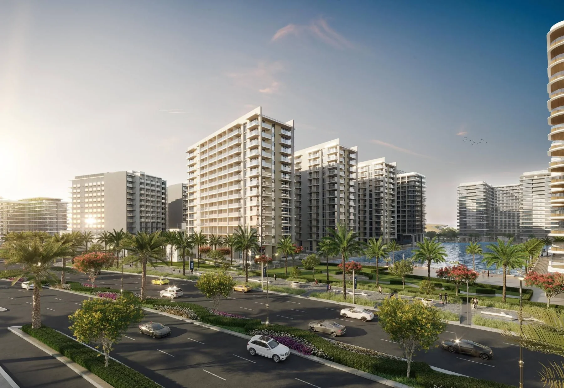 Architectural rendering of the proposed residential boulevard at Azizi Venice