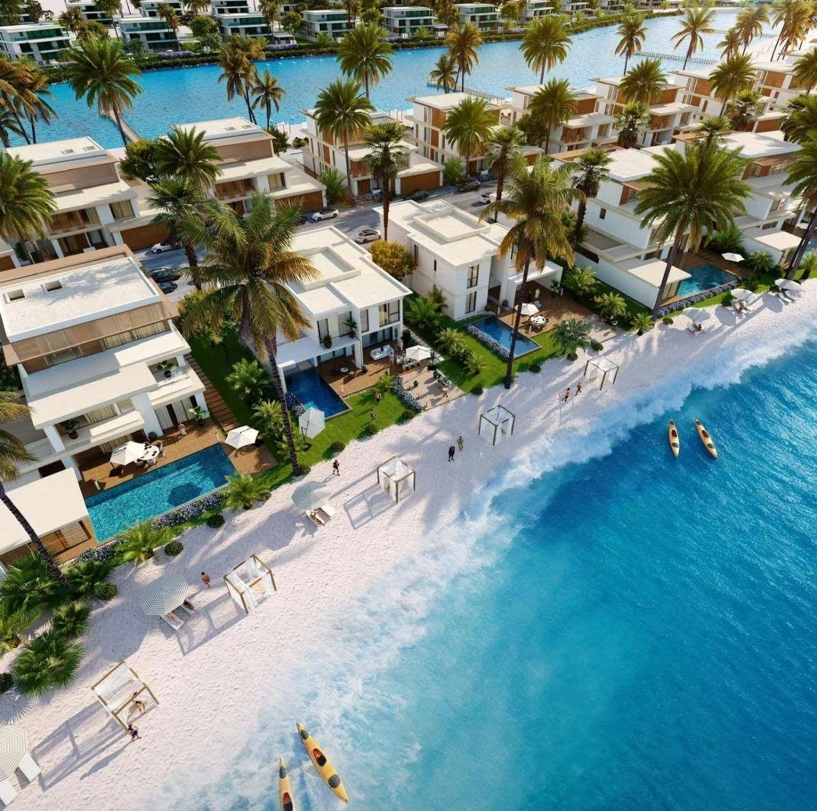 Architectural rendering of proposed waterfront villas at Azizi Venice
