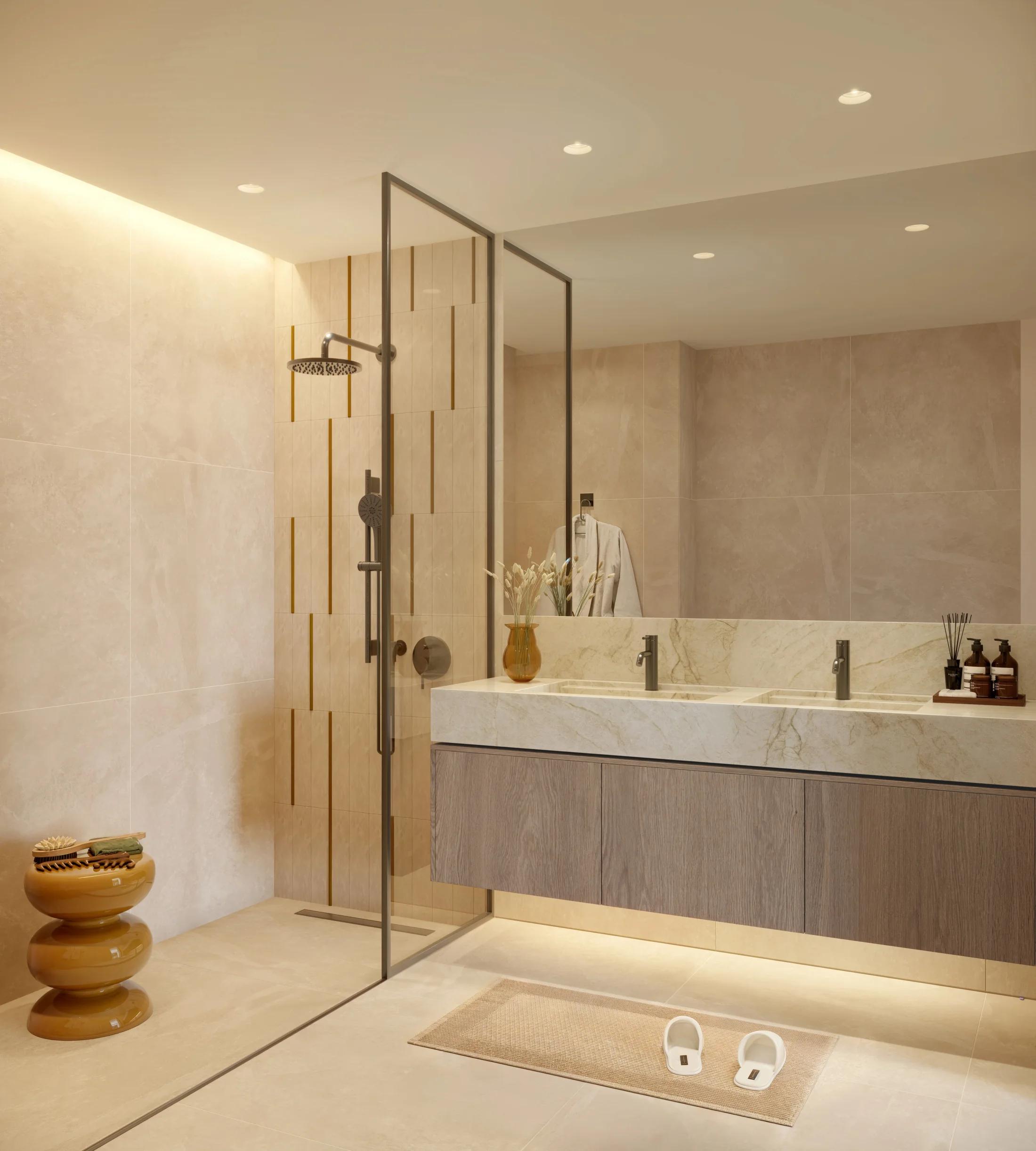 Architectural rendering of apartment bathroom finishes at The Canopies at Yas Point
