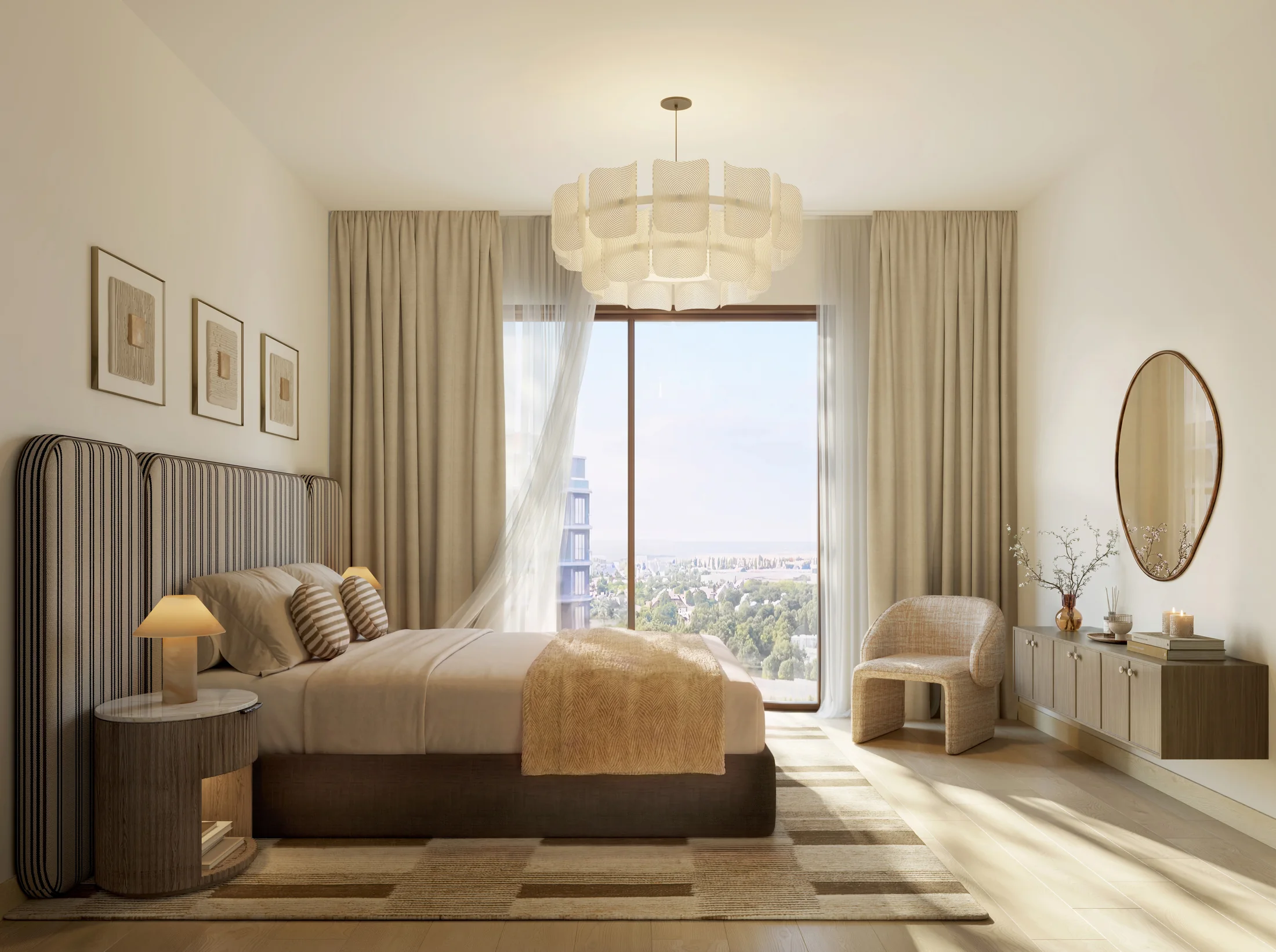 Architectural rendering of an apartment bedroom at The Canopies at Yas Point