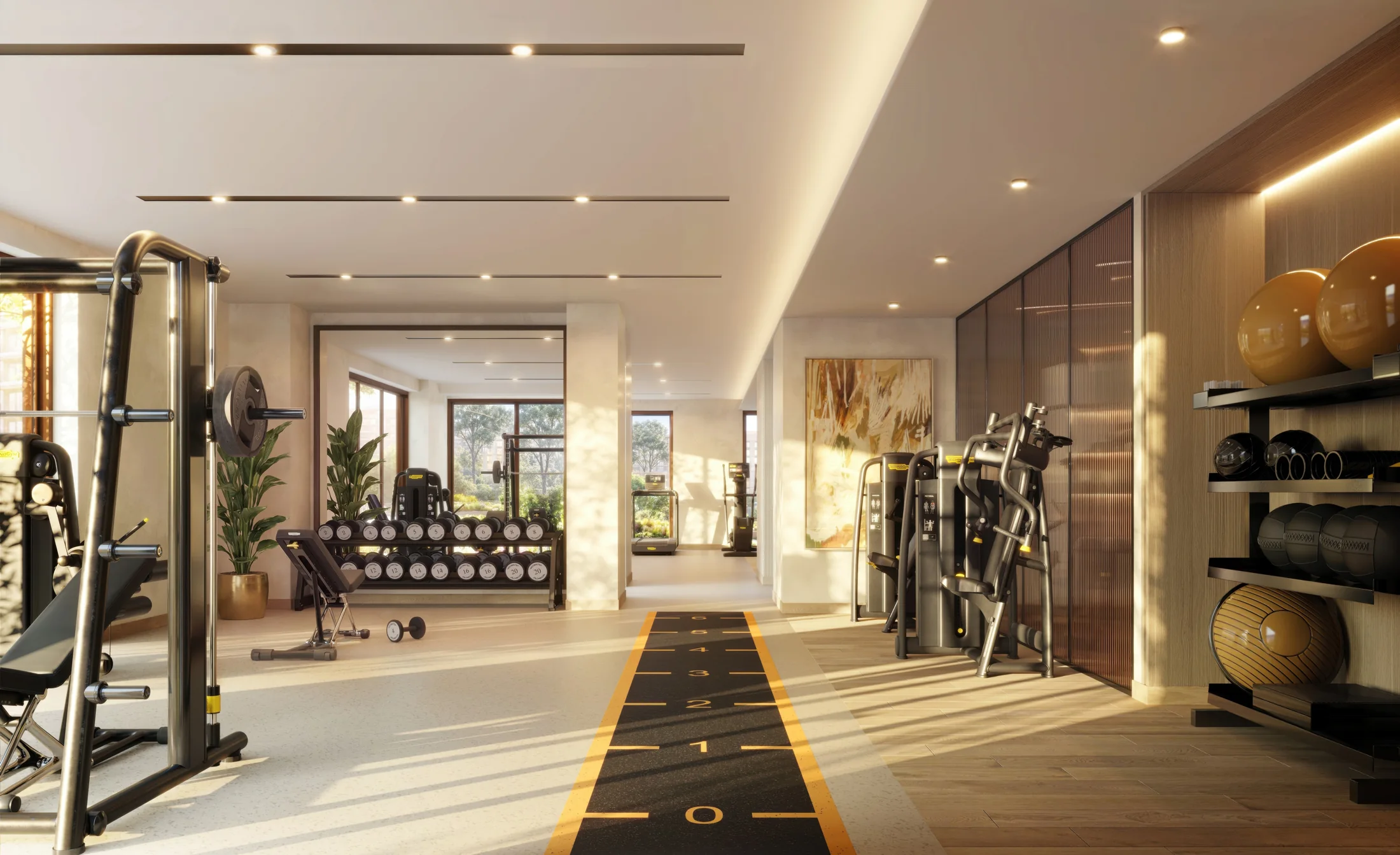 Architectural rendering of the planned fitness gym at The Canopies at Yas Point