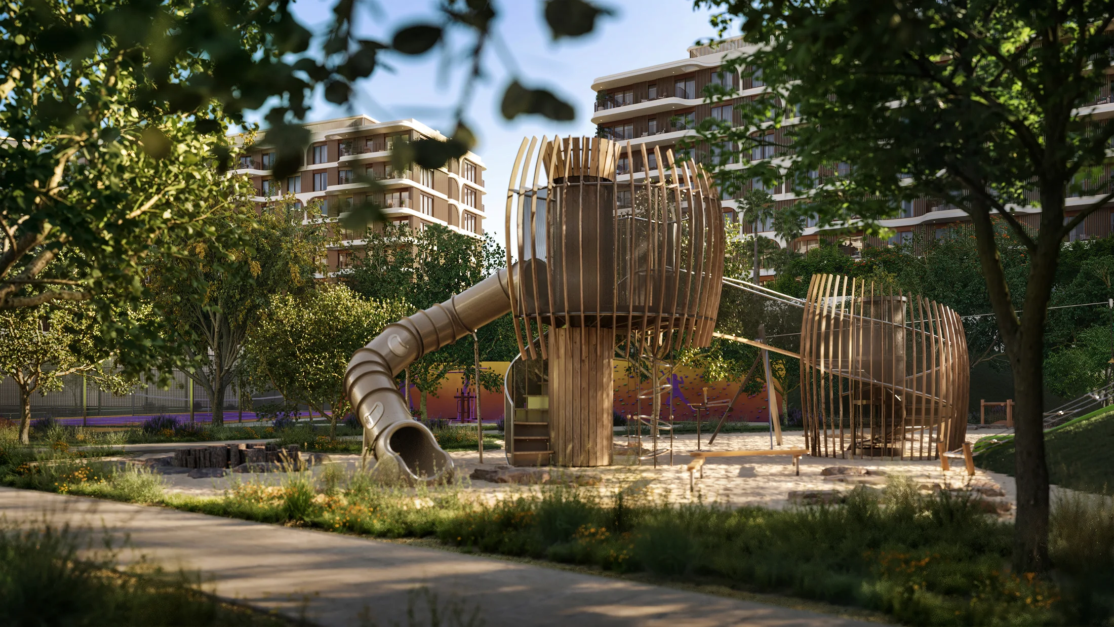 Architectural rendering of the planned children's play area at The Canopies at Yas Point