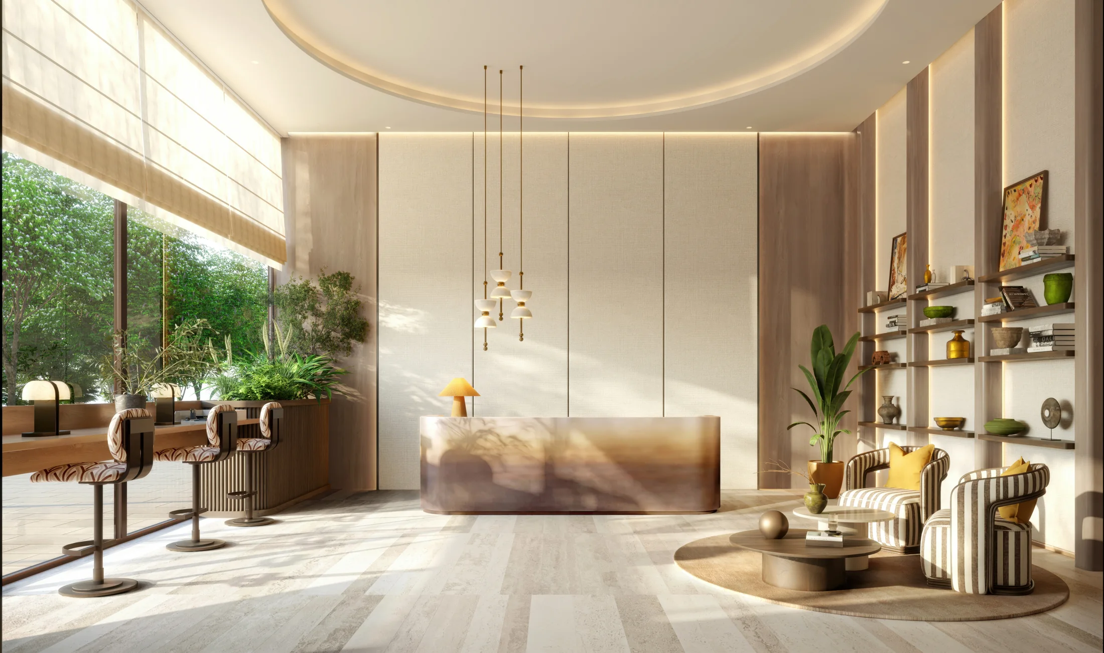 Architectural rendering of a planned residents lobby at The Canopies at Yas Point
